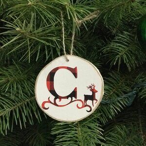 Buffalo Plaid Letter C Wood Slice Ornament